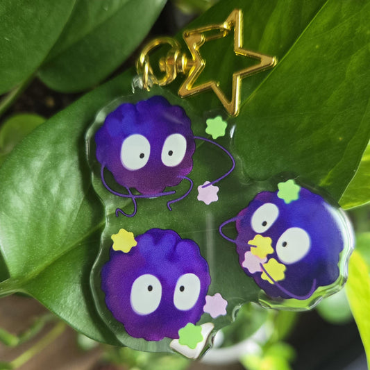 Three Soot Sprites on a Clear acrylic keychain
